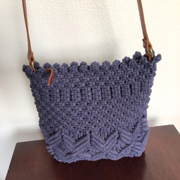 Anabaglish Navy Blue Macrame Crochet Crossbody Bag - Picture 3 of 5